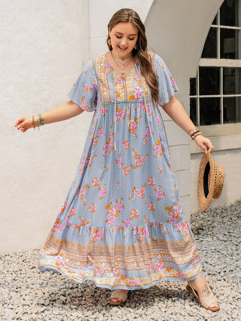 plus-size-printed-tie-neck-flutter-sleeve-maxi-dress-2 OhSoStyled - Sophia's Style-1